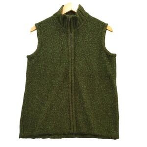 Coldwater Creek Boucle Knit Vest S Green Sleeveless‎ Zip Up Mock Neck